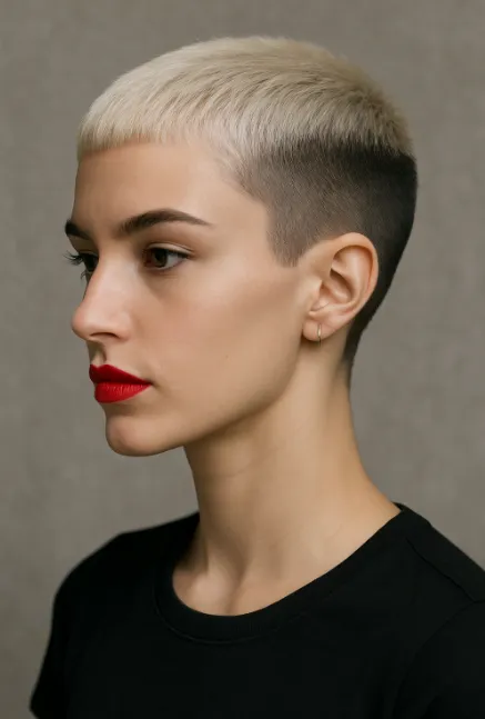 jeune belle femme avec Coupe courte sculptee a la tondeuse