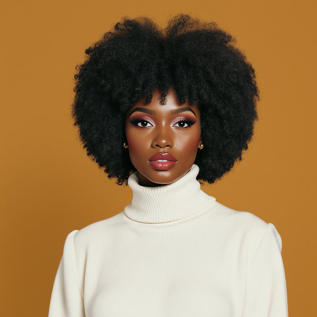 Coupe boule contemporaine sur cheveux frisés crépus, forme arrondie bien dessinée, style rétro-chic assumé