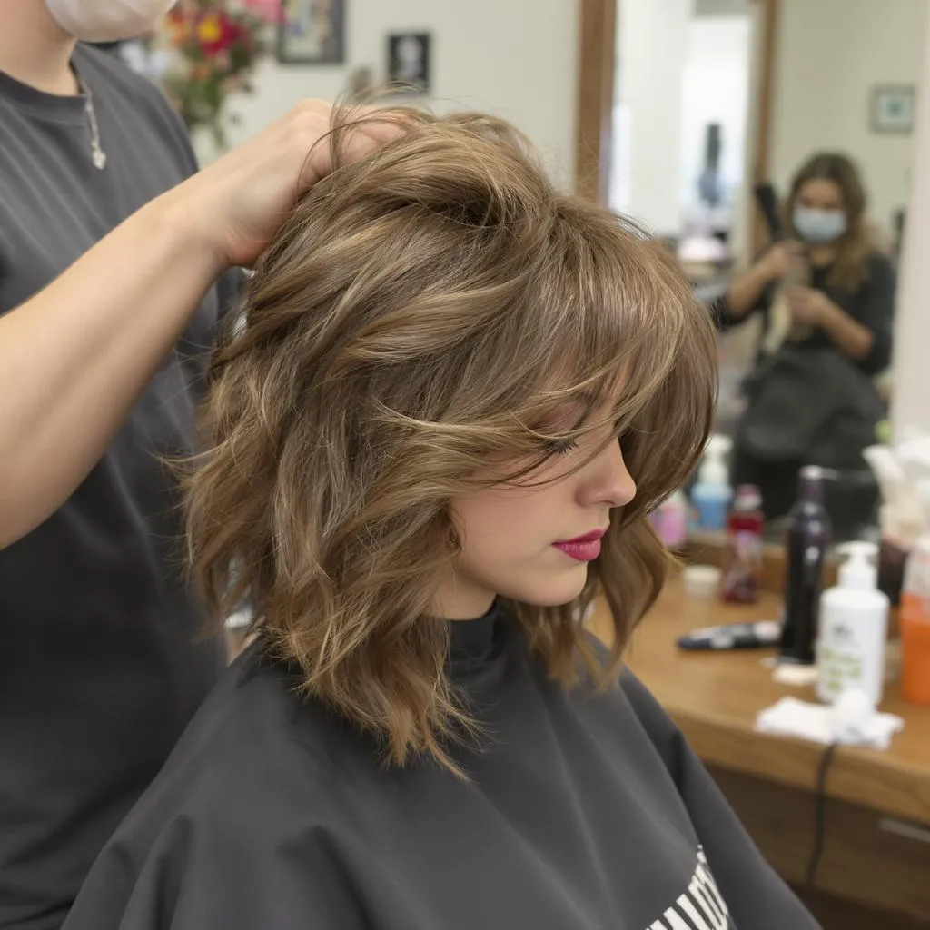 Coupe mi-longue texturisée à sec pour un rendu naturel