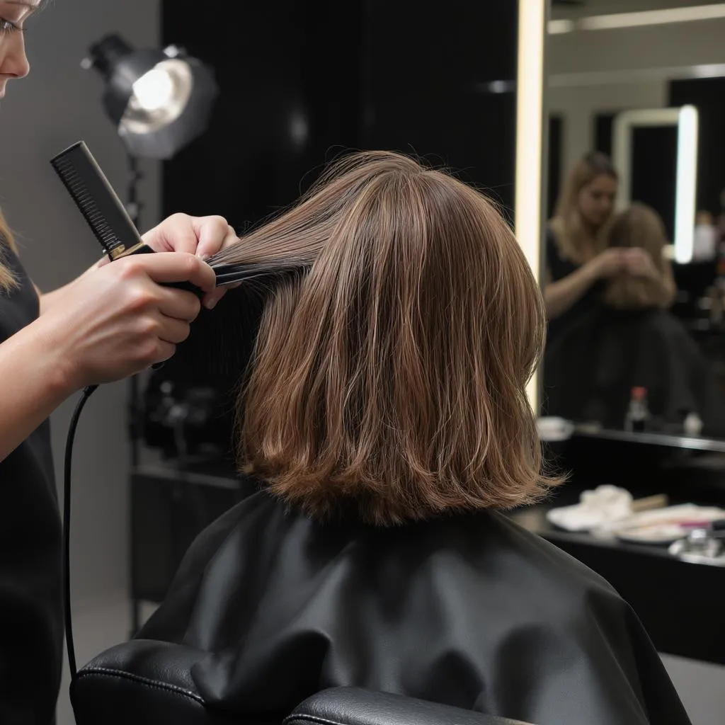 coupe mi-longue dégradée travaillée mèche par mèche en studio