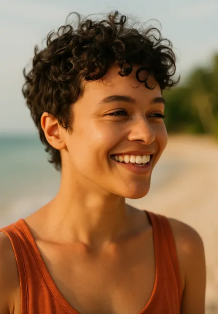 Pixie boucle naturel coupe femme brune metisse
