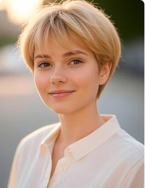 Belle femme blonde coupe boyish douce