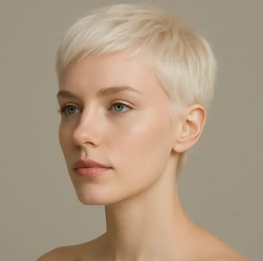 Coiffure femme Pixie blond polaire effet soleil
