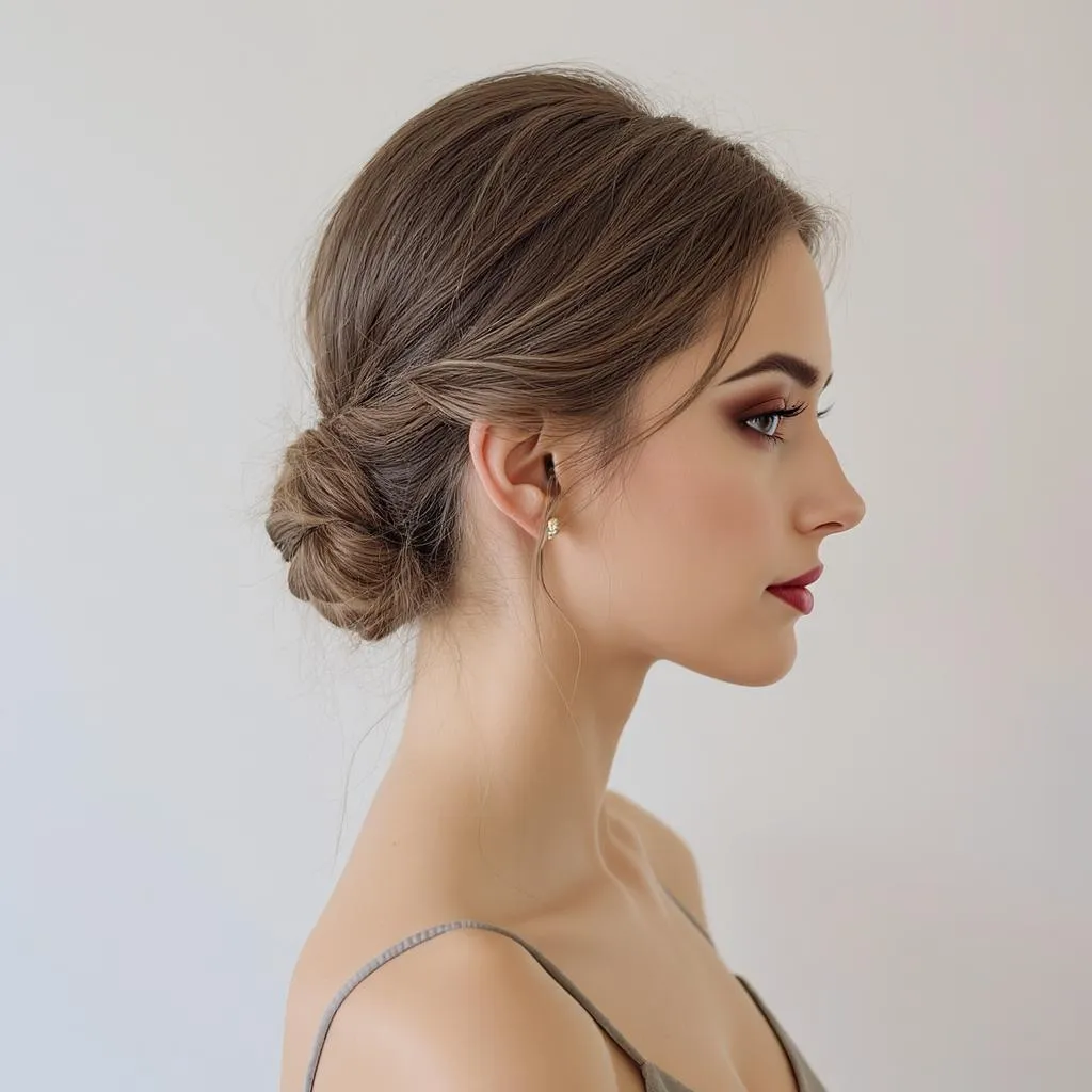 Chignon bas torsadé élégant sur cheveux longs et fins