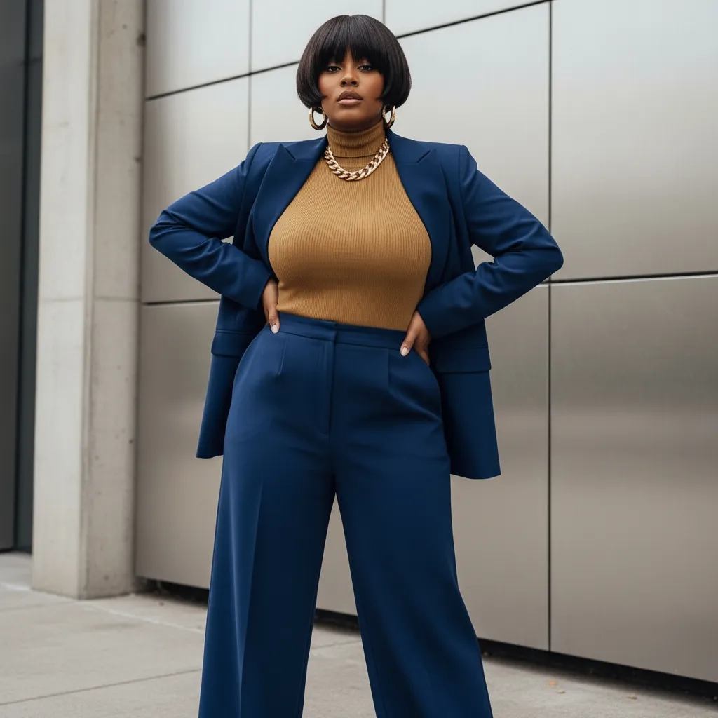 Carré court avec frange rideau pour femme pulpeuse