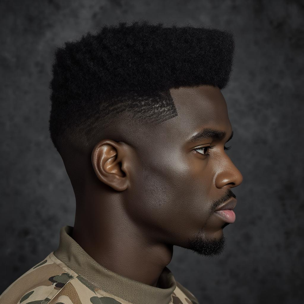 Coupe militaire sur cheveux afro avec contours définis