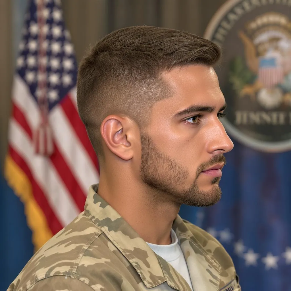 Coupe Ivy League version militaire avec barbe