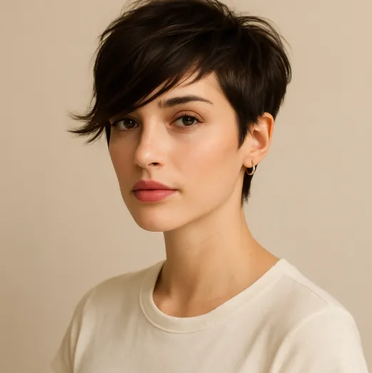 Coupe courte femme pixie meche longue sur le coté