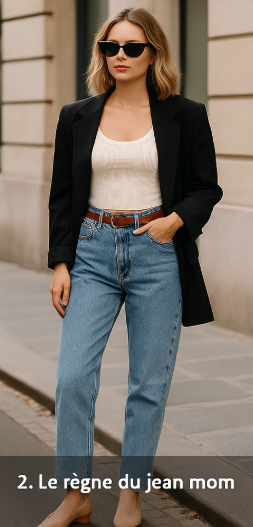 la montée en force du jean mom taille haute avec blazer oversize