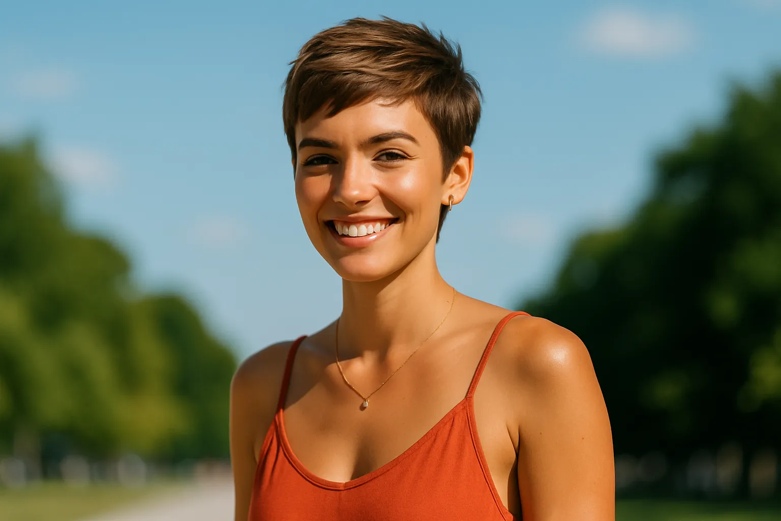 Jeune femme belle ete coupe courte