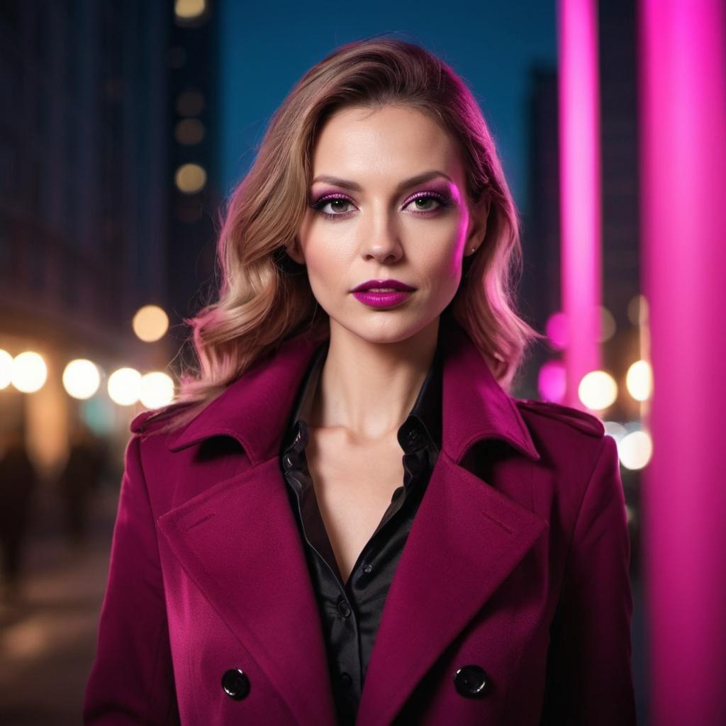 Tenue féminine contrastée en bordeaux et rose fuchsia en ville