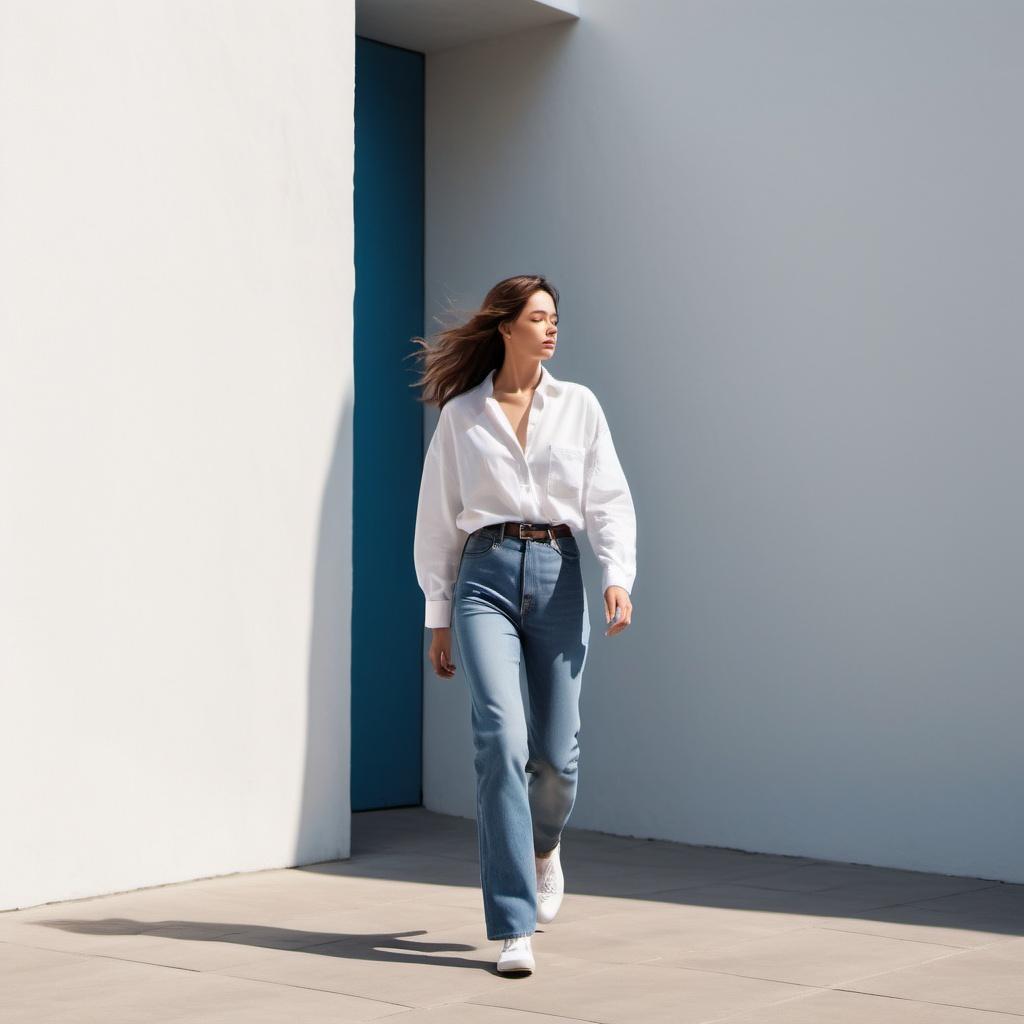 Look casual femme avec chemise blanche et jean brut taille haute