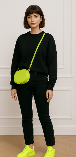 Look fluo discret avec accessoires et baskets neon