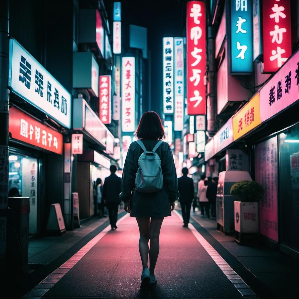 Femme seule à Tokyo au milieu des néons de Shibuya