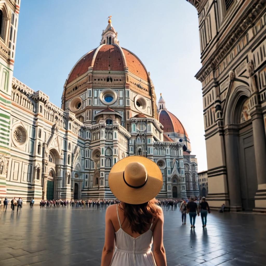 Femme seule à Florence devant la cathédrale Santa Maria del Fiore