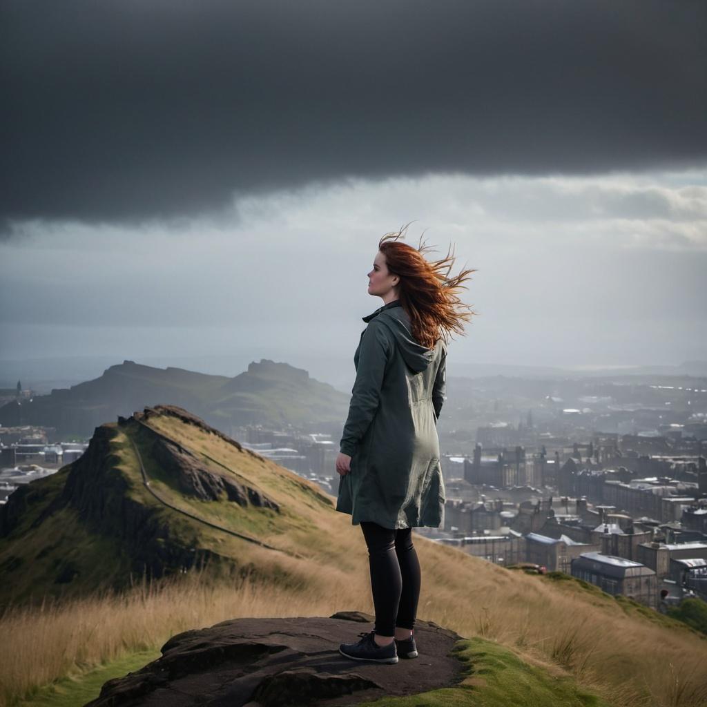 Femme seule à Édimbourg au sommet d’Arthur’s Seat