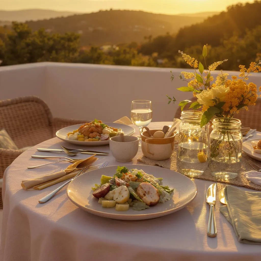 Dîner d’été en terrasse avec repas léger pour perdre du poids
