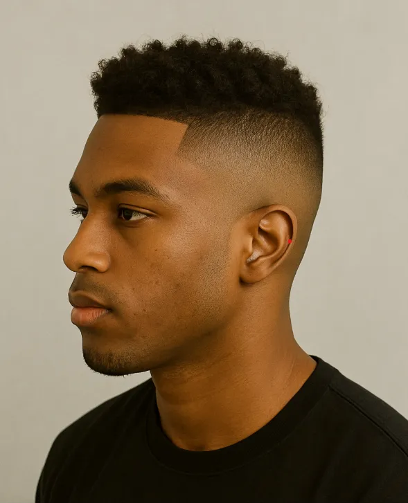 high taper coupe cheveux afro homme avec contours nets et effet structuré