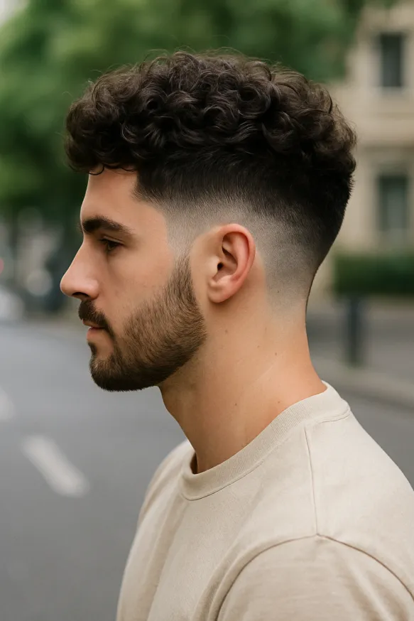 Taper coupe curly top homme cheveux boucles degrade fondu naturel