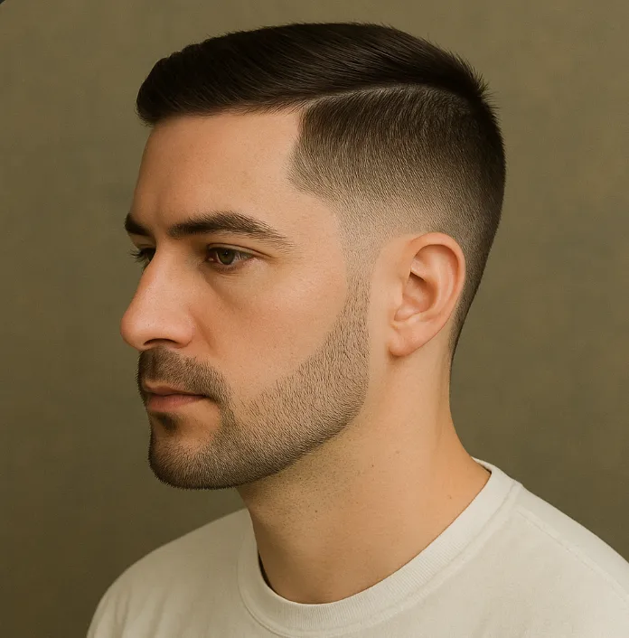 low taper coupe homme cheveux lisses avec raie nette sur le côté