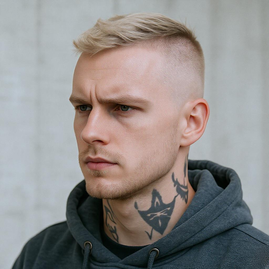 Buzz cut moderne pour homme avec ligne nette et dégradé flouté, idéal pour un style court et affirmé.
