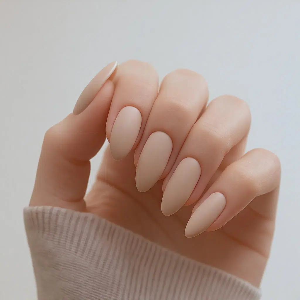 Ongles semi-permanents nude mat forme amande chic