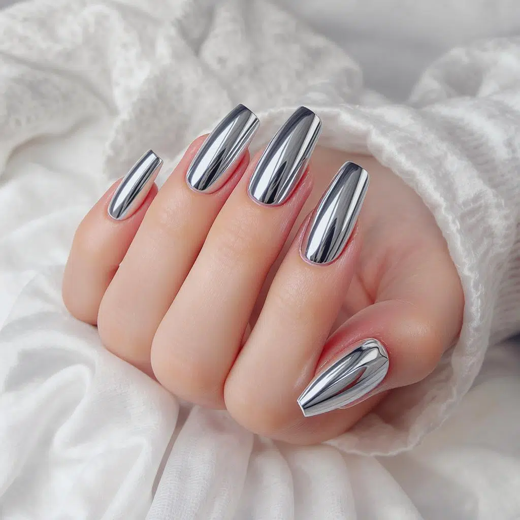 Vernis semi-permanent effet miroir chromé argent ultra brillant