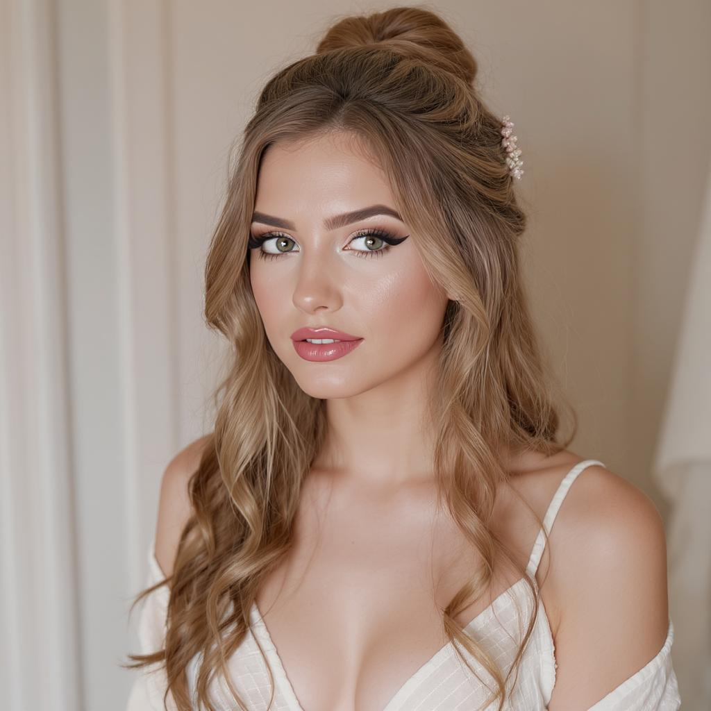 Demi-chignon bohème mariage cheveux longs et ondulés