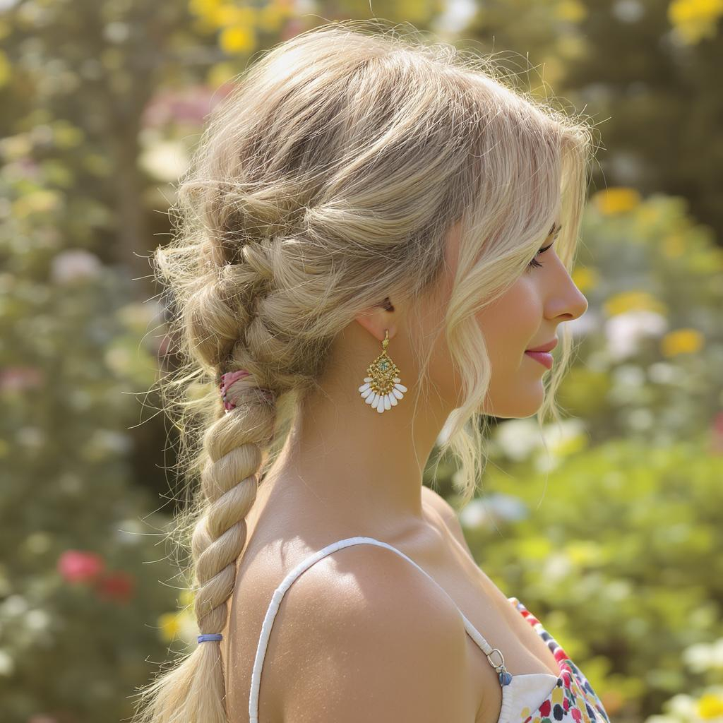 Demi-tresse bohème sur le côté avec cheveux ondulés