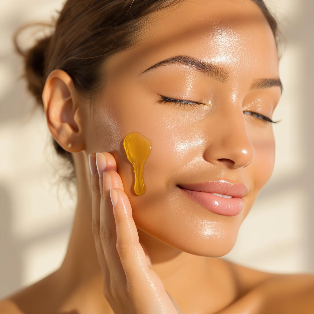 Femme appliquant de l’huile d’argan sur son visage, teint lumineux et naturel, sans changement de couleur