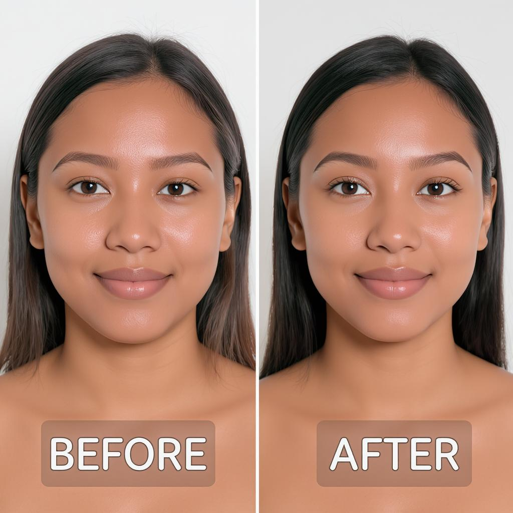 Avant-après sur visage de femme appliquant de l’huile d’argan, avec effet bonne mine visible