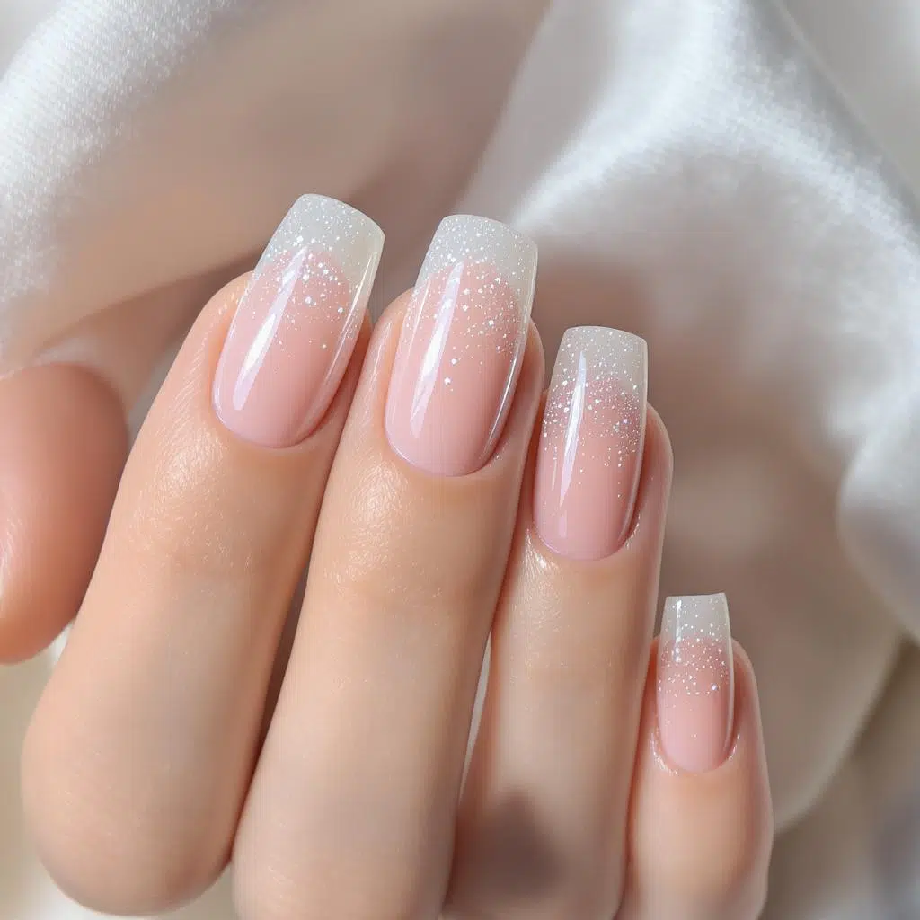 Idée vernis semi-permanent combo french + paillettes discrètes