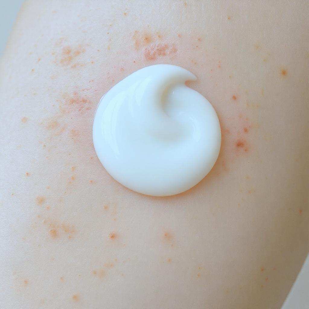 Texture de crème hydratante fluide et apaisante, appliquée sur peau sèche à imperfections, avec lumière douce