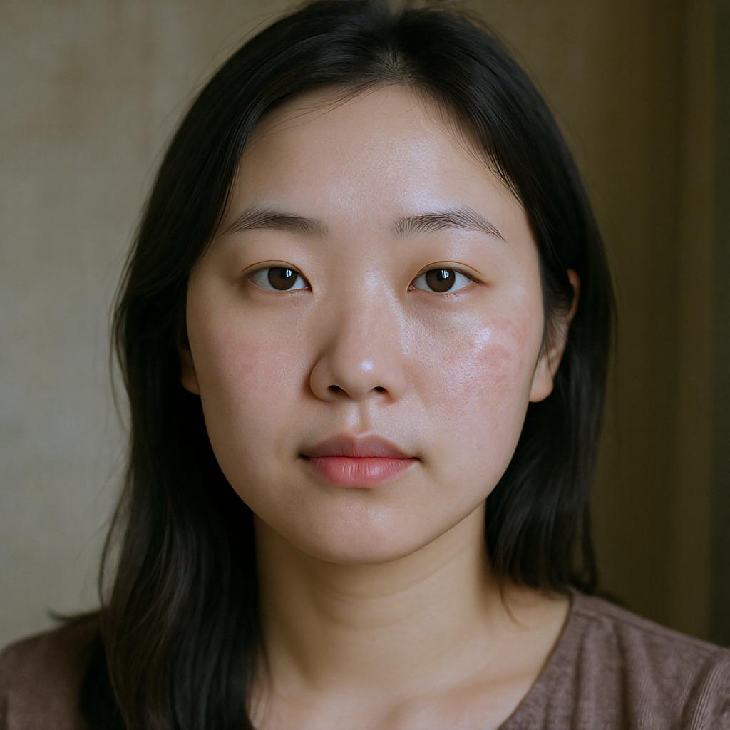femme asiatique au visage à la peau seche et imperfections