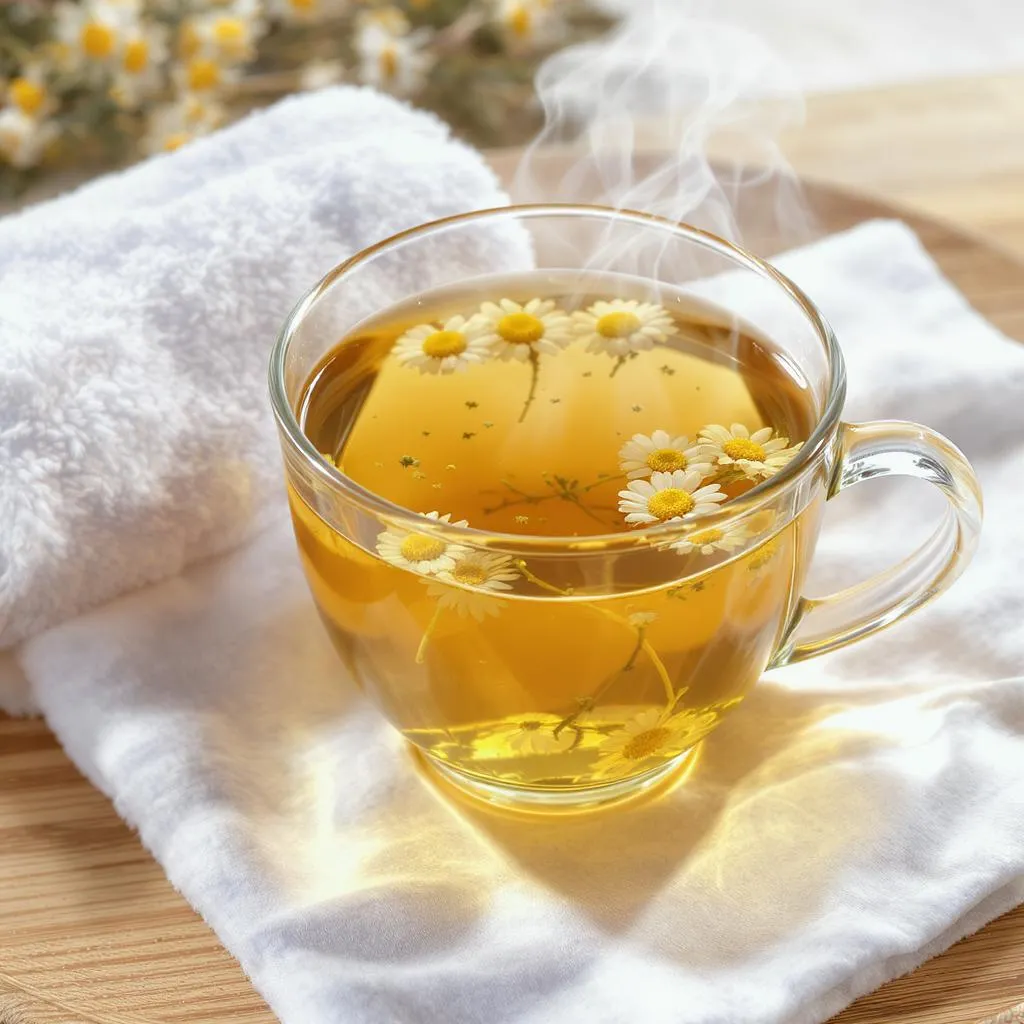 compresse à la camomille sur peau sèche pour calmer les irritations