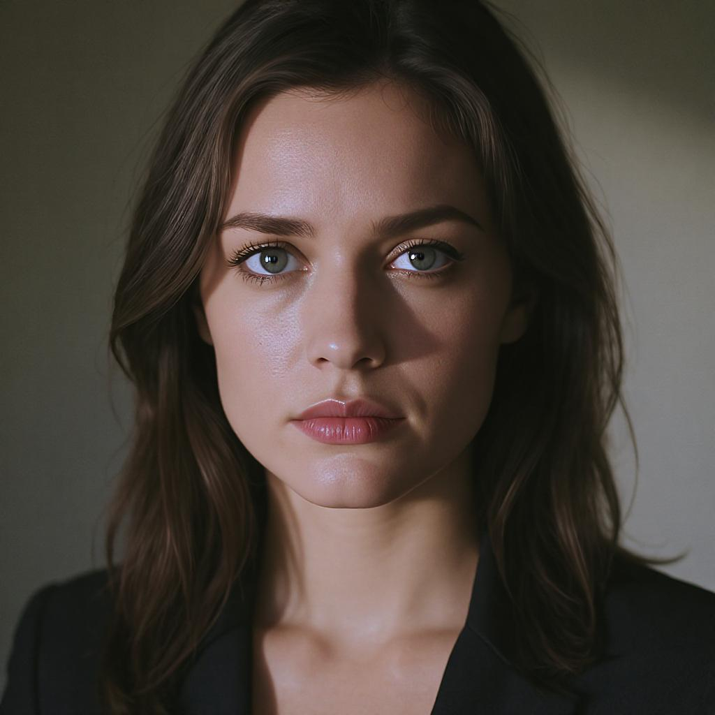 Portrait d’une femme forte mais préoccupée, regardant l’objectif avec émotion, exprimant un doute intérieur sur sa santé mentale