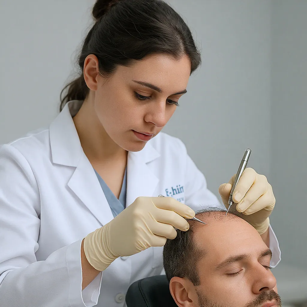 édecin esthétique pratiquant une greffe capillaire sur un patient