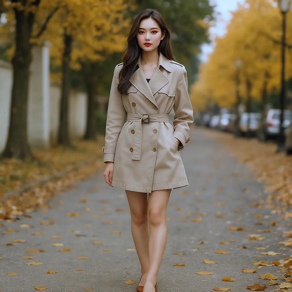Conseil mode pour femme de petite taille : trench mi-cuisse ajusté qui élance la silhouette sans tasser la morphologie