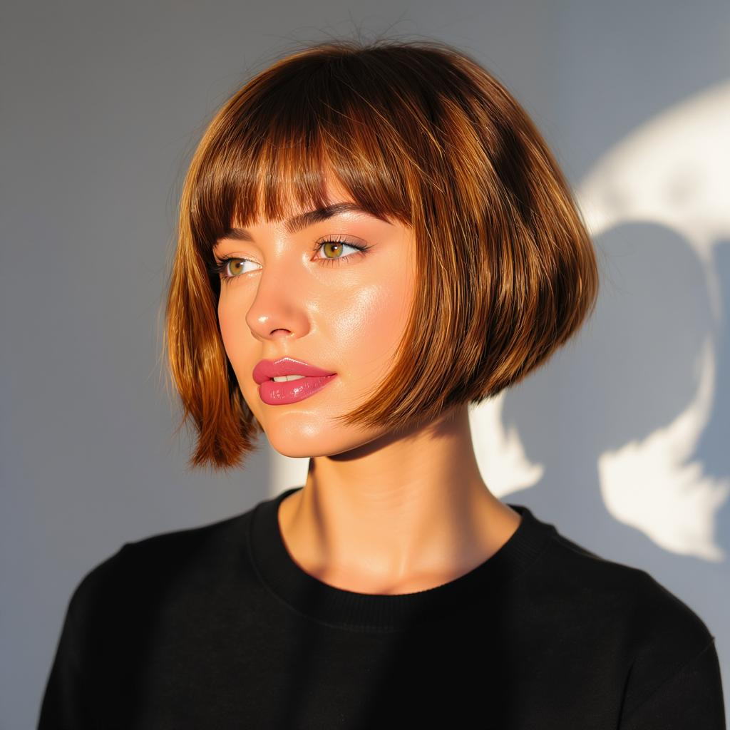 Effet soleil cuivré sur carré court avec balayage doux