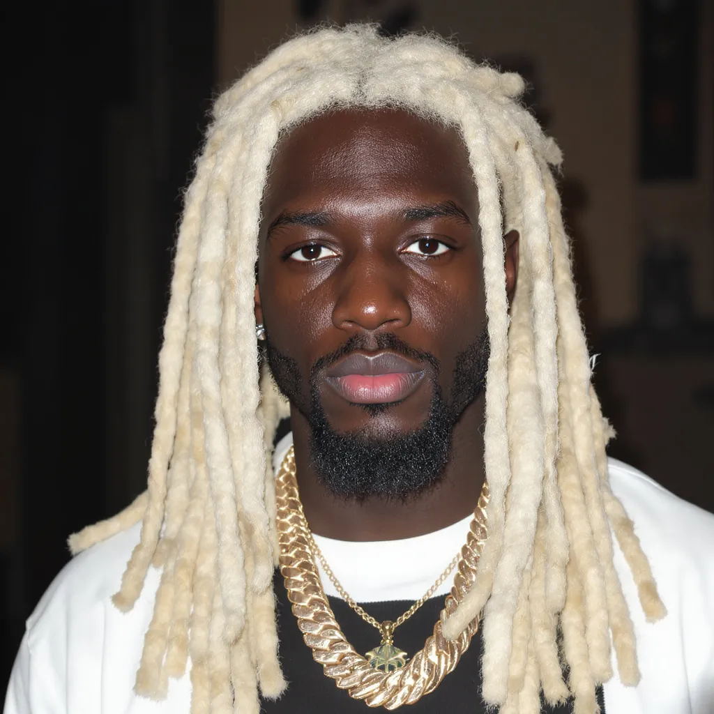 Homme avec des locks colorées en blond platine