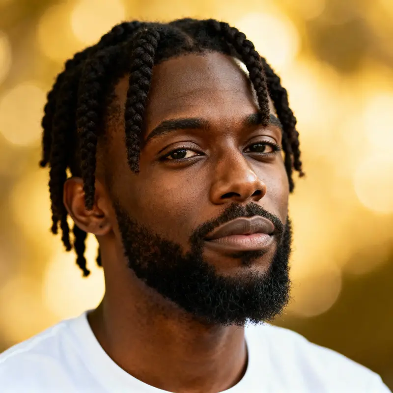 Homme avec des locks courtes classiques et barbe taillée