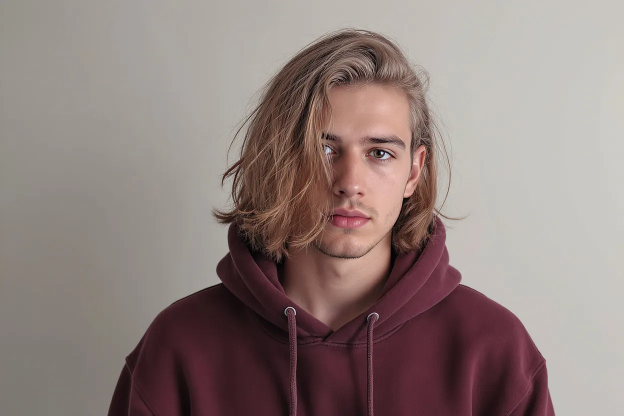 Adolescent aux cheveux longs rebels effet rock