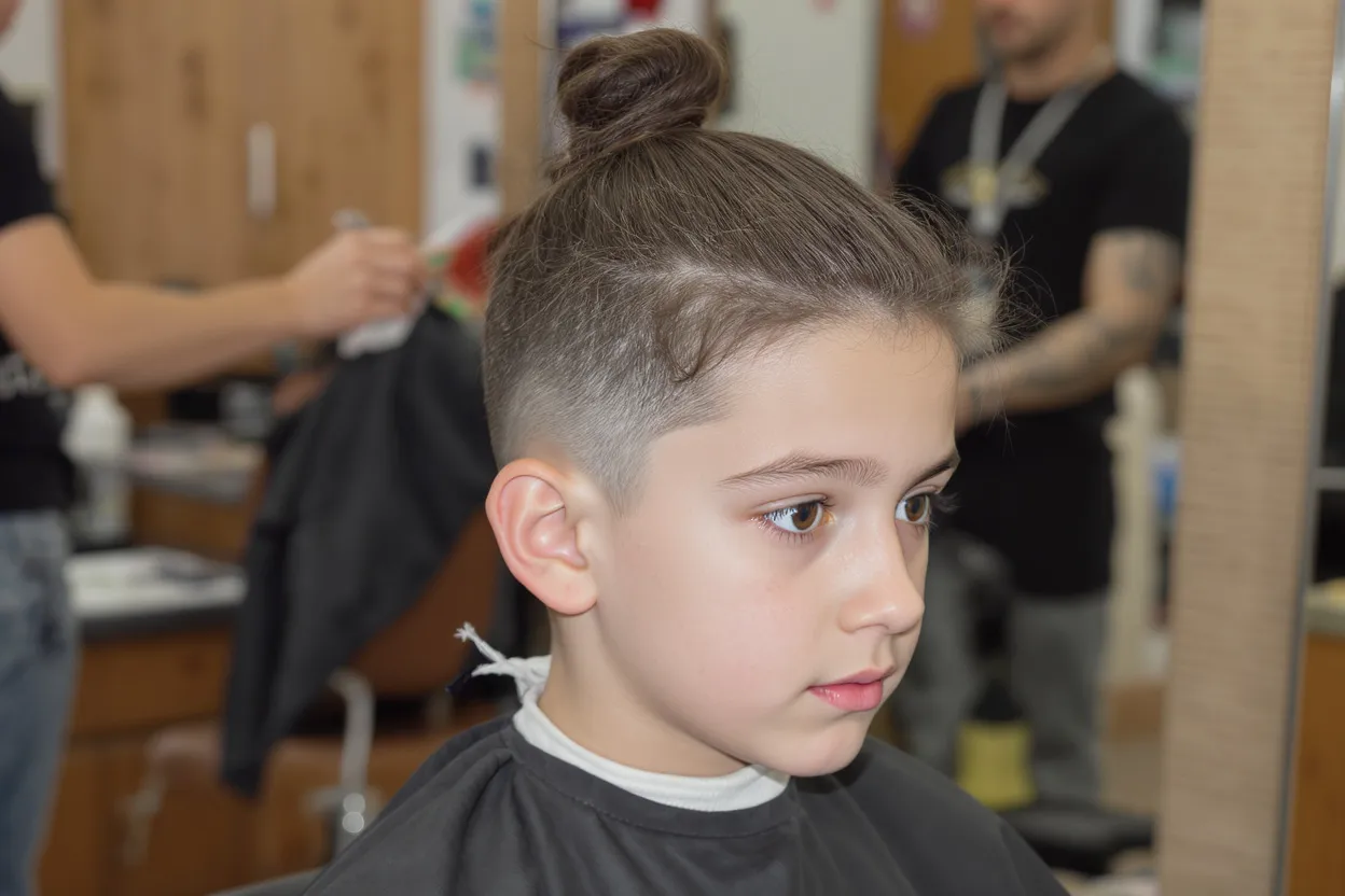 Ado garçon avec man bun haut