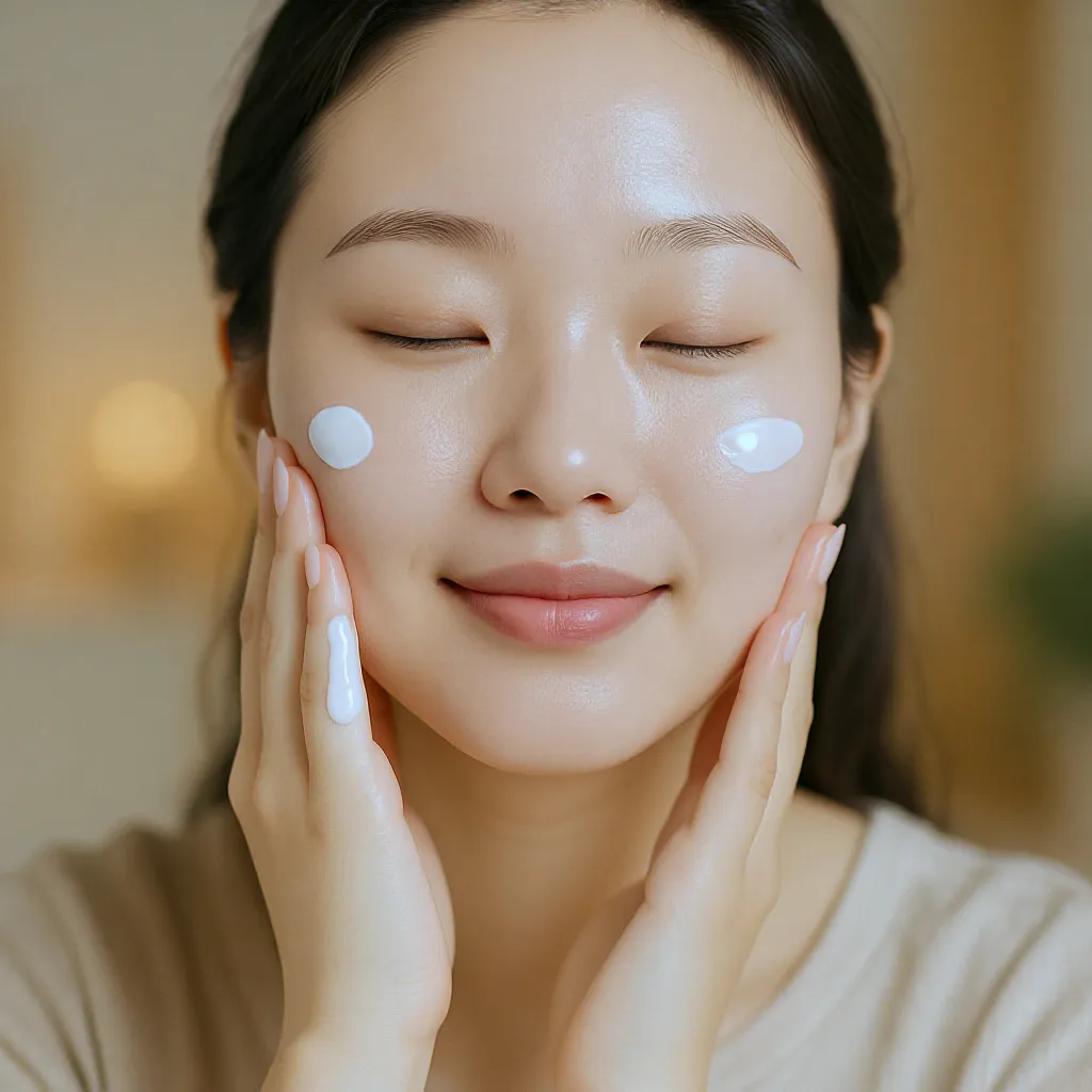 femme asiatique appliquant une crème hydratante pour nourrir et lisser la peau au quotidien.