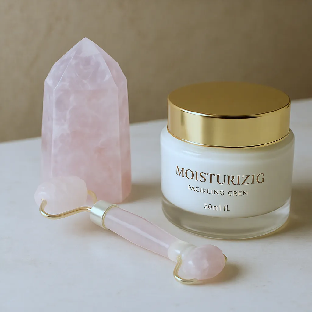 Outils beauté comme le gua sha et le roller pour stimuler la circulation et lisser la peau naturellement.