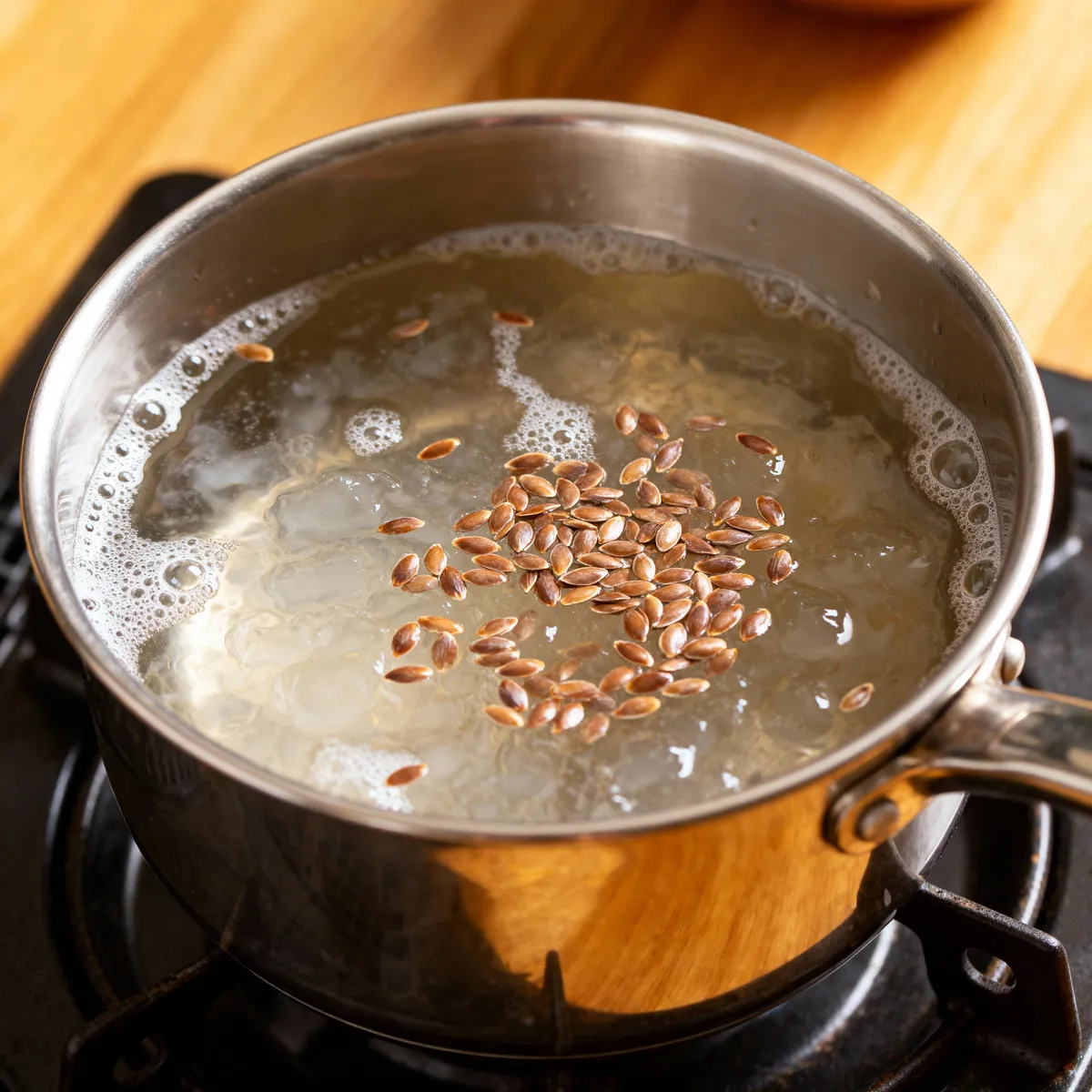 Préparation de gel de lin dans une casserole
