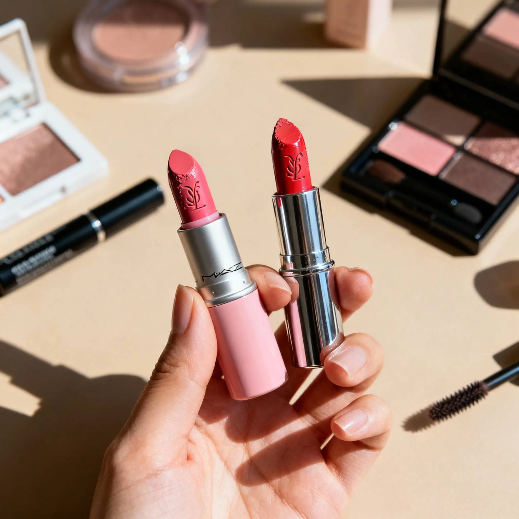 Comparaison entre deux rouges à lèvres pour distinguer un produit authentique d’une contrefaçon