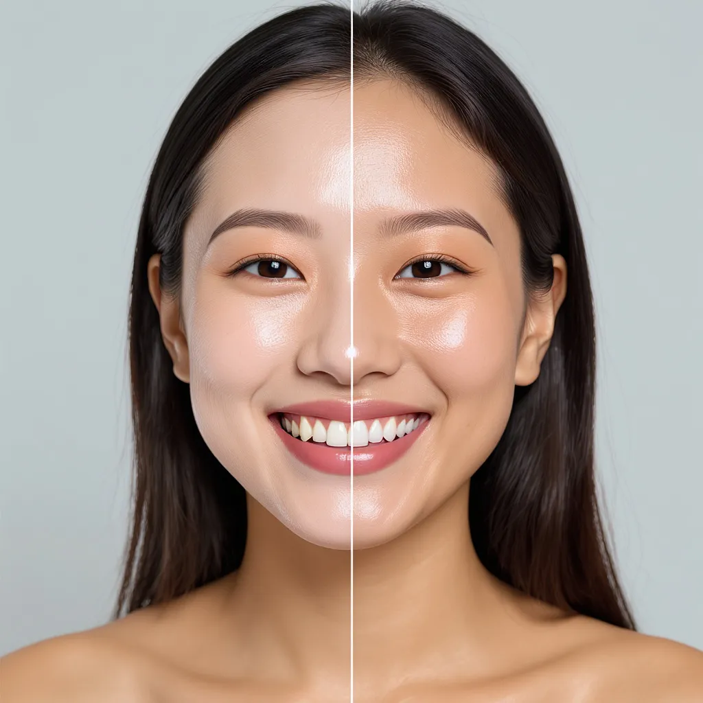 Femme asiatique avant après Peau terne et peau éclatante