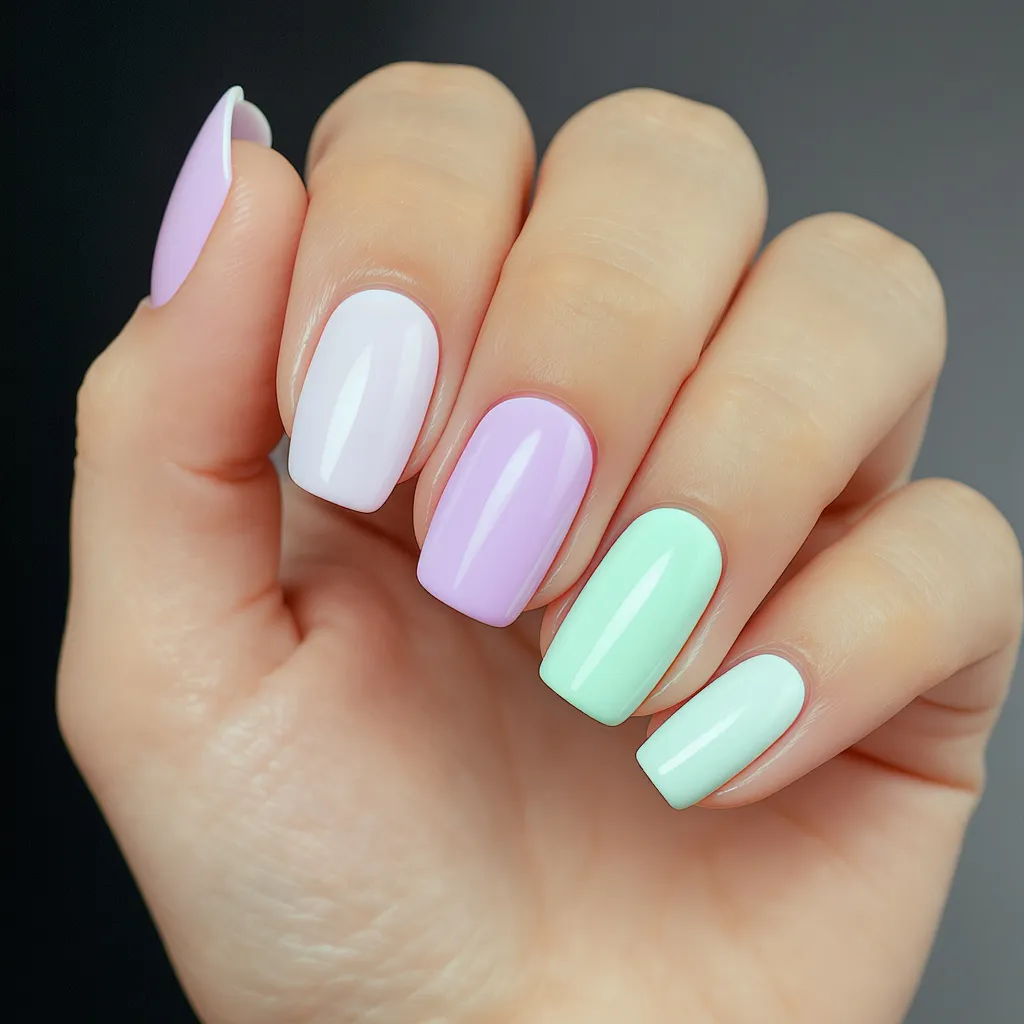 Idée vernis semi permanent pastel lilas et vert menthe tendance