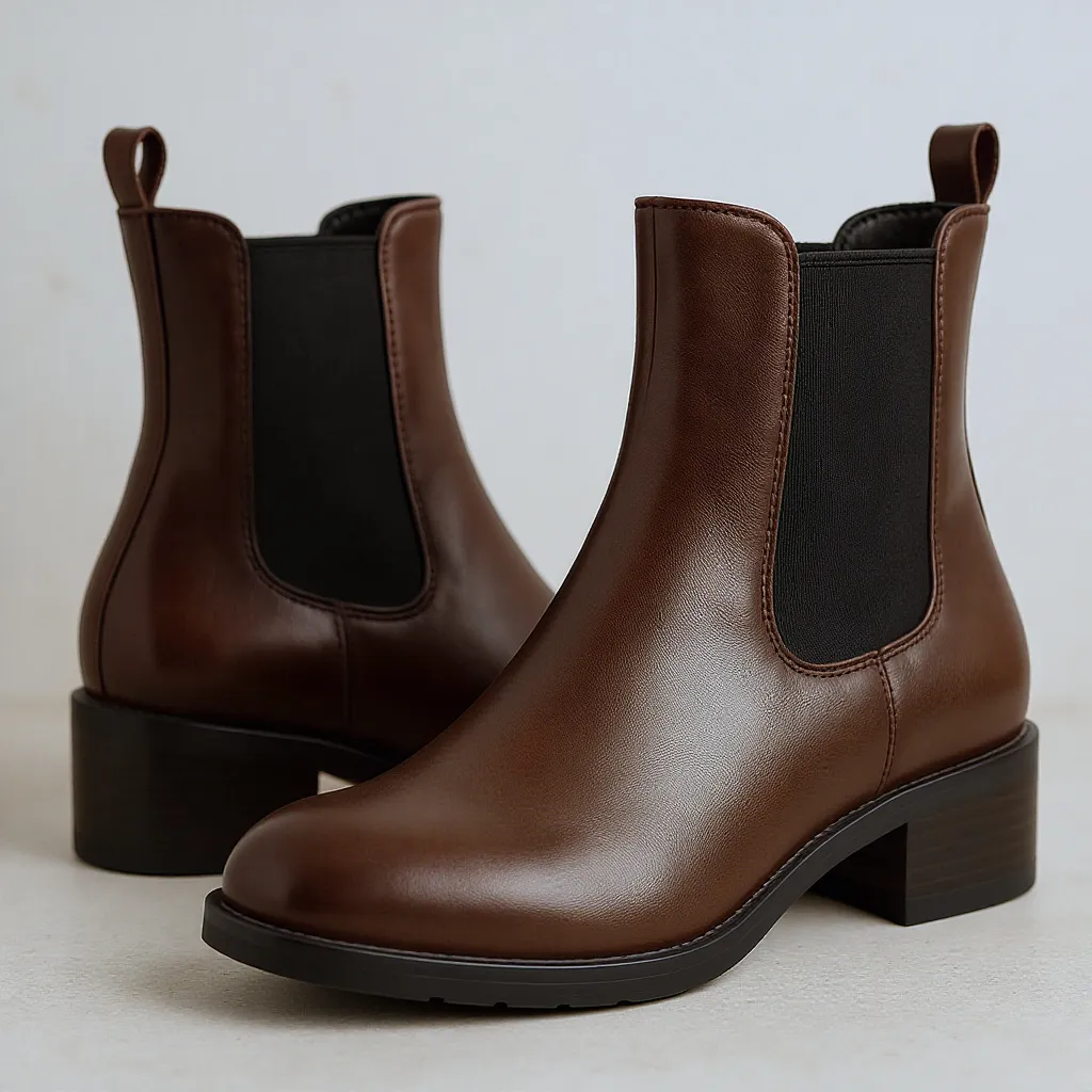 Bottines chelsea pour femme, cuir souple, élastiques latéraux et talon bas stable, élégantes et confortables au quotidien.